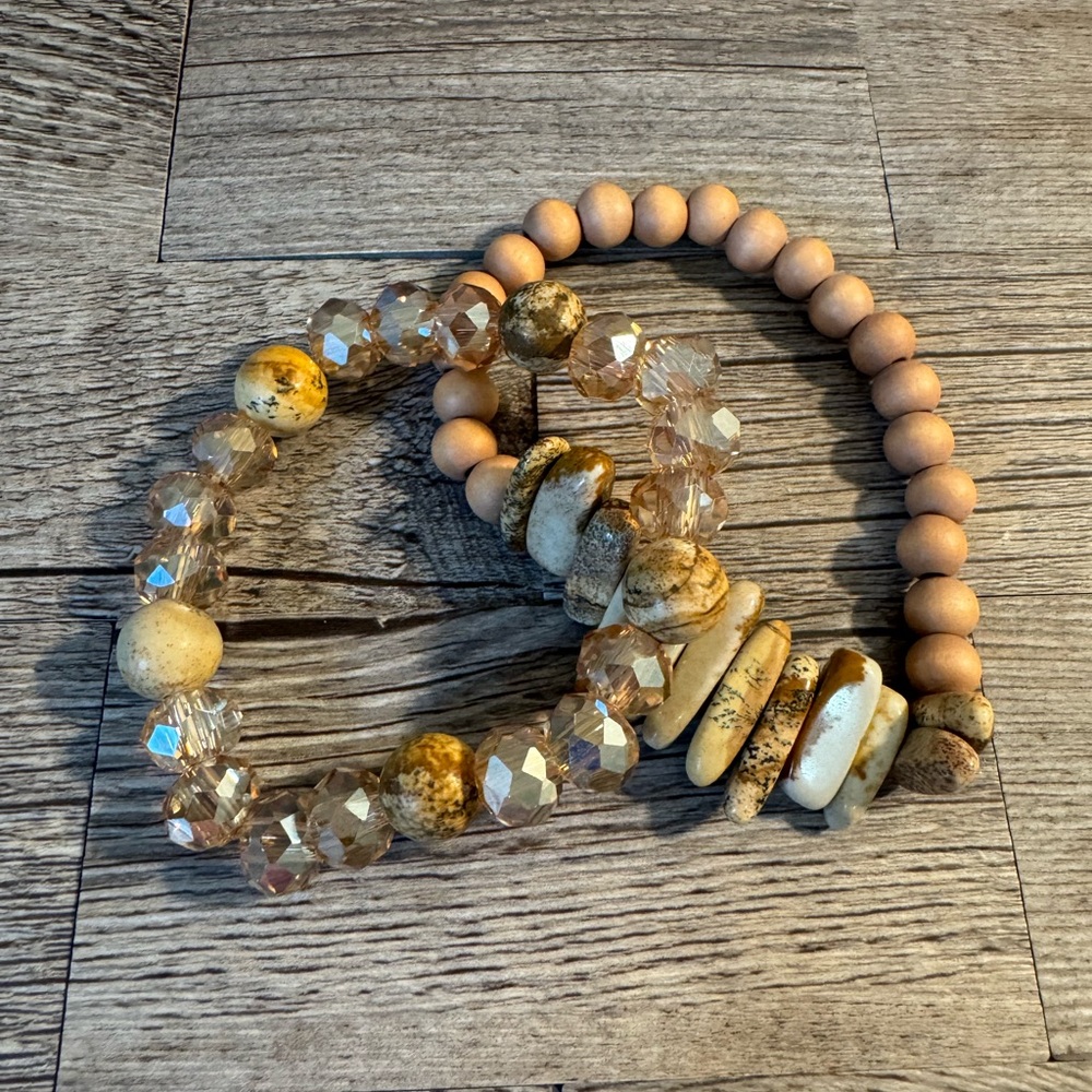 Natural Stone and Crystal Beaded Bracelet Set